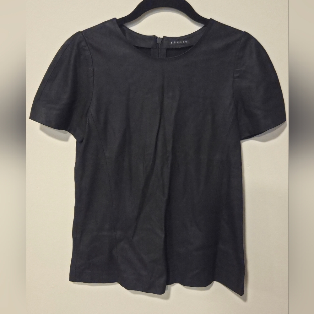 Theory Women's Leather Charcoal Short Sleeve Top